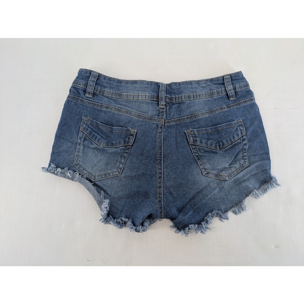 Rue 21 Curvy Jean Shorts Women 6 Distressed Raw Hem Floral Embroidered Boho Fray - Picture 7 of 9